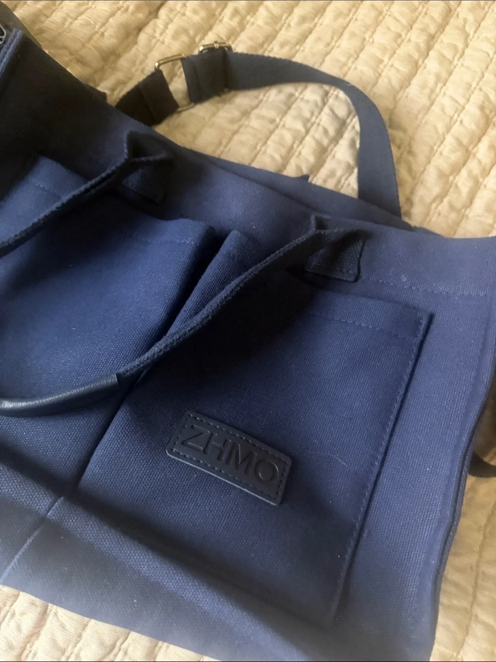 Navy Canvas Laptop Tote Bag with Shoulder Strap